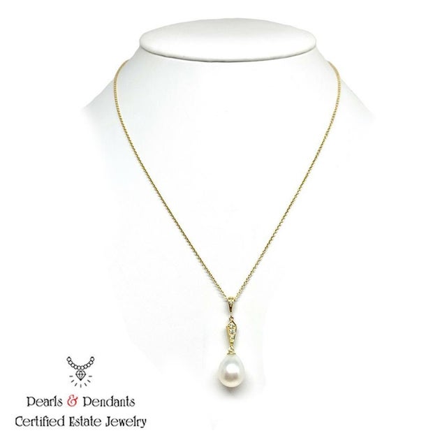 Metal Diamond South Sea Pearl Necklace 14k Gold Italy Certified For Sale - Image 7 of 7