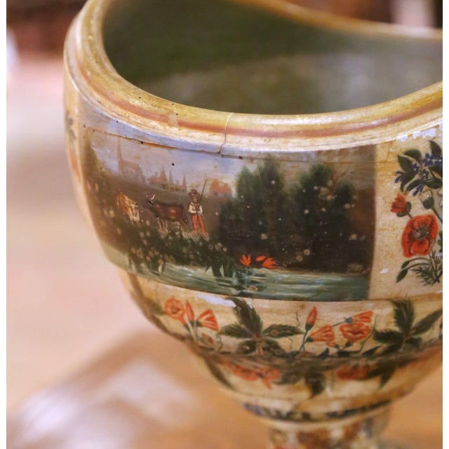 19th Century Italian Hand-Painted Carved Wood Pedestal Centerpiece Bowl For Sale - Image 9 of 11