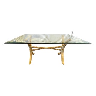 Mid Century McGuire Style Bamboo With Rawhide Wrap and Glass Top Dining Table For Sale