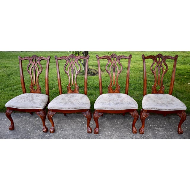 Vtg. Set of Four Heavily Carved Chippendale Style Cherry Side Dining Chairs For Sale - Image 11 of 16