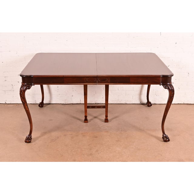 Wood Romweber Style Chippendale Carved Mahogany Extension Dining Table, Newly Refinished For Sale - Image 7 of 18