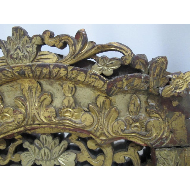 Chinese Antique Chinese Carved Lotus Flower Gilt Wood Wall Hanging Mirror For Sale - Image 3 of 11