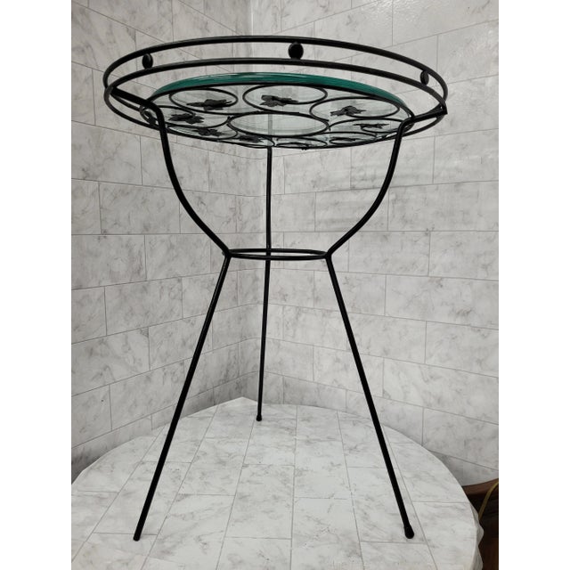 Vintage Atomic Mid Century Modern Black Iron Metal Round Accent Table For Sale - Image 11 of 11