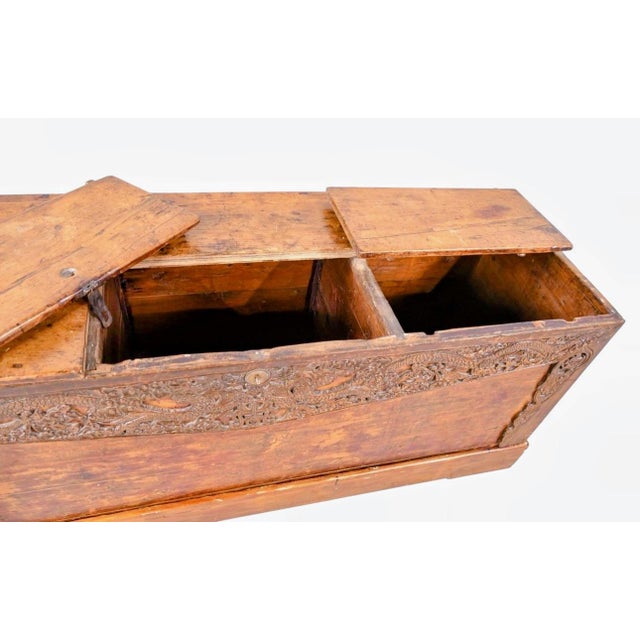 Early 19th Century Antique Hand-Carved Dragon Wooden Trunk For Sale - Image 5 of 7