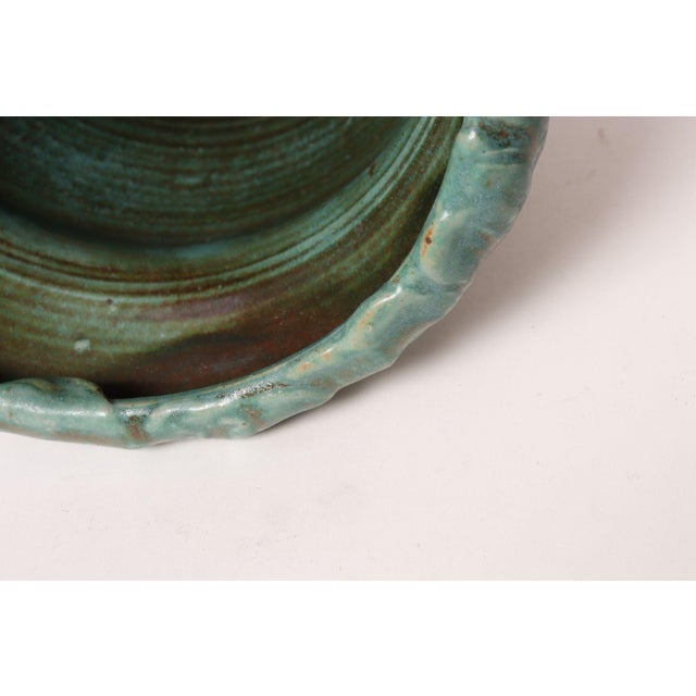 Vintage Green and Blue Incised Ceramic Planter With Saucer by Deanna Nichols For Sale - Image 15 of 18