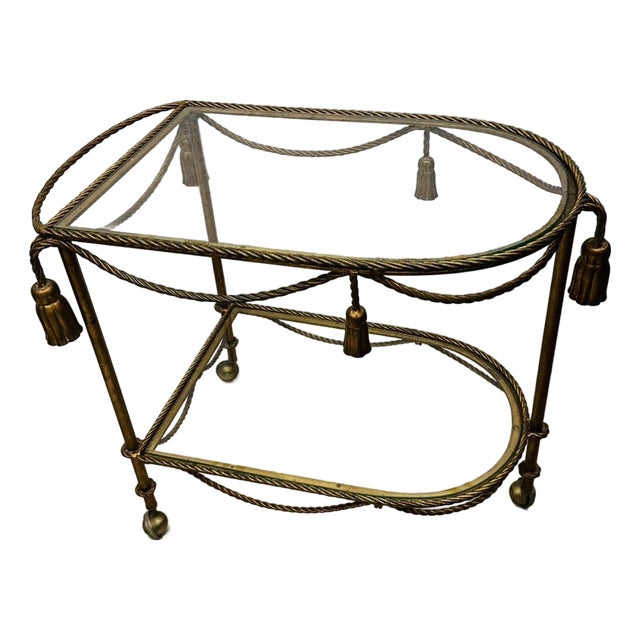 1960s Italian Hollywood Regency Gilded Tassels Bar or Tea Cart. For Sale