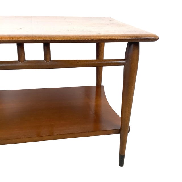 Vintage Lane Acclaim Two-Tier End Table by Andre Bus | Walnut & Oak Dovetail Inlay For Sale In Philadelphia - Image 6 of 18