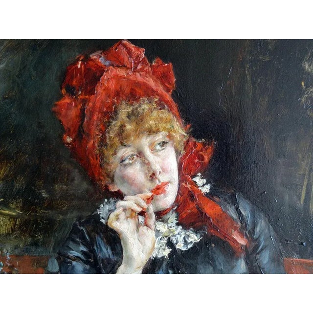 Eduardo Leon Garrido, Girl in Restaurant in Paris, 19th Century, Oil on Wood For Sale - Image 7 of 11