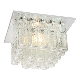 Mid-Century Modern Molded Glass Cylinder Flush Mount in Chrome by Doria Leuchten For Sale