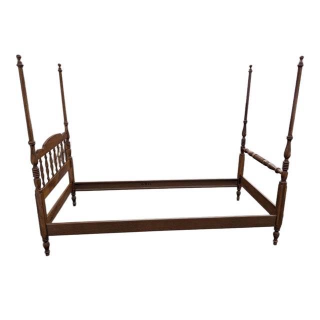 Traditional Vintage Ethan Allen Maple Twin XL Size Poster Bedframe For Sale - Image 3 of 9