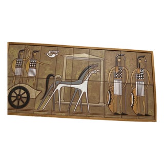 Multi-Tile Ceramic Mural Titled "Composition With Warriors" (Or "Classical Age Warriors") by the Renowned Greek Ceramist Panos Valsamakis (1900–1986). For Sale