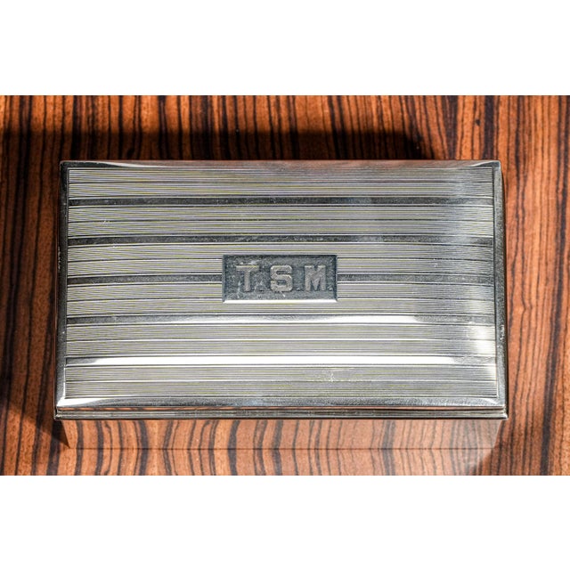 Gleaming Art Deco Engine Turned Striped Antique Sterling Silver Jewelry Trinket Desk Box For Sale - Image 4 of 15
