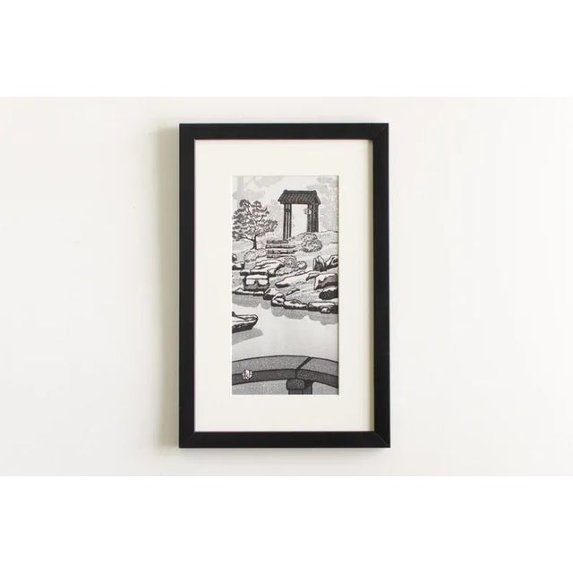 Vintage Original Artwork Signed by Artist Gihachiro Okuyama Framed Woodblock Print Titled "Shōren-in Temple" For Sale - Image 9 of 9