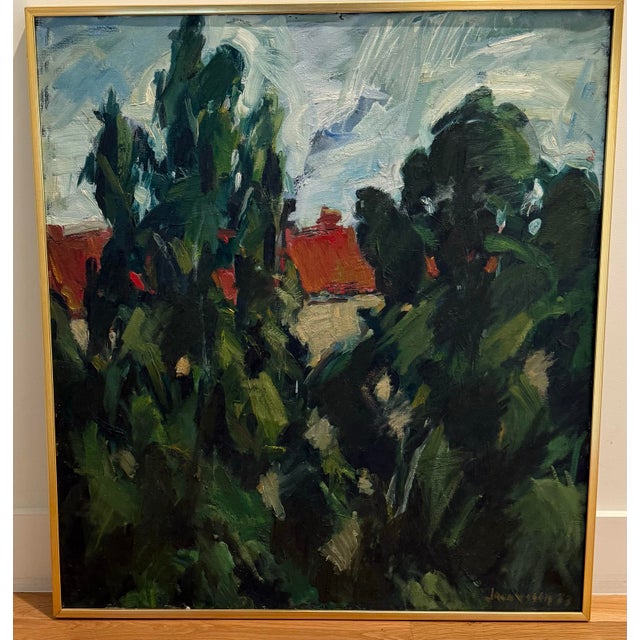 Vintage Framed Expressionist Landscape Oil Painting by Swedish Painter Jacobsson For Sale - Image 4 of 11