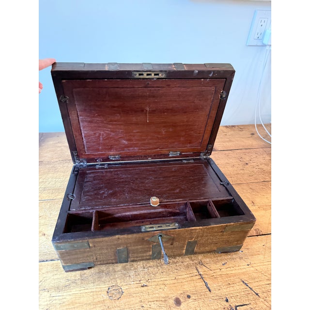Antique Campaign Mahogany Lap Writing Desk W/ Iron Stand For Sale In Portland, OR - Image 6 of 15