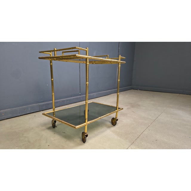 Vintage Brass Faux Bamboo Serving Cart, 1960s For Sale - Image 4 of 11