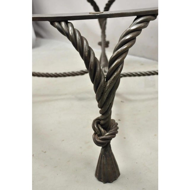 Italian Hollywood Regency Steel Knotted Rope and Tassel Round Glass Coffee Table For Sale - Image 4 of 11
