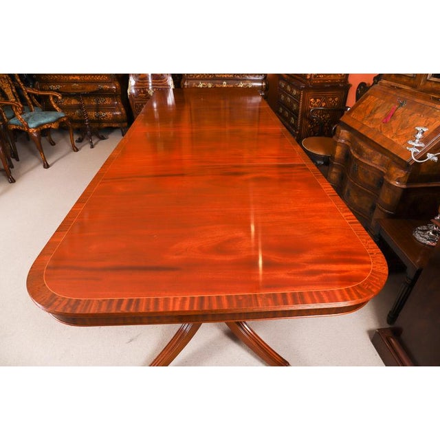 Brown Vintage Regency Revival Twin Pillar Flame Mahogany Dining Table For Sale - Image 8 of 16