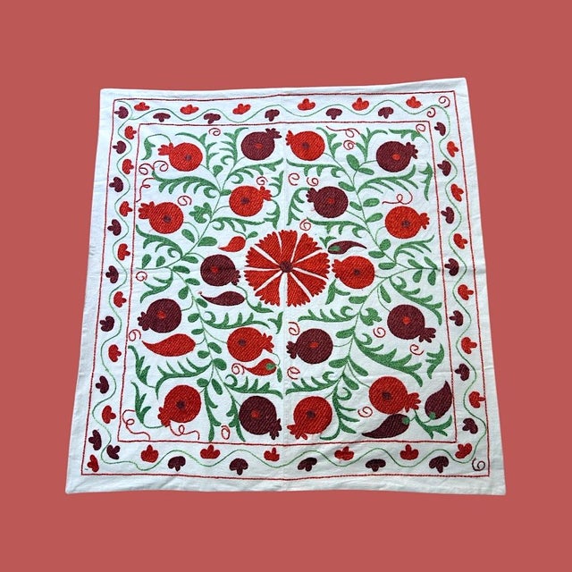 Asian Hand-Embroidered Suzani Tablecloth- 36" X 39" For Sale - Image 3 of 4