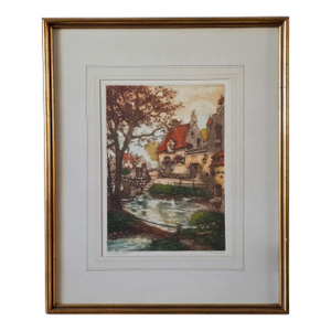 Antique French Etching "Laucien Relai" Rural Area or Countryside. Artist, Florence c.1935