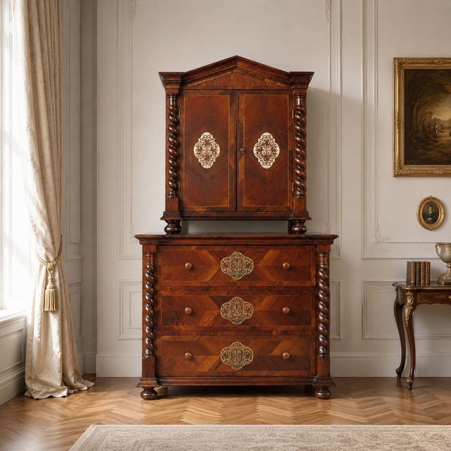 Brown Austrian Trumeau Commode in Walnut, 1728 For Sale - Image 8 of 12