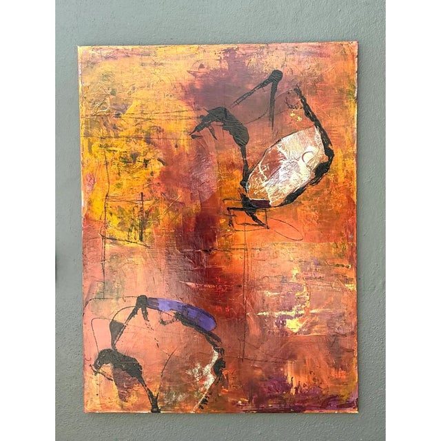 Mid-Century Modern Vintage Abstract Expressionist Oil Painting on Canvas For Sale - Image 3 of 12