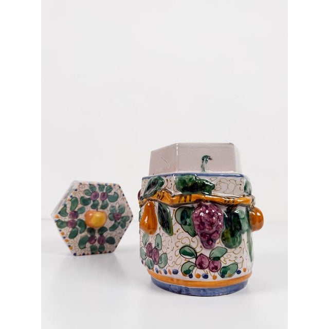 Handcrafted Italian Majolica Ceramic Jar with Fruit Relief Decoration, 30s, 1930s For Sale - Image 18 of 18