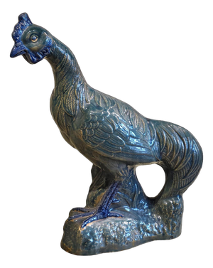 Large Rooster in Nuanced Blue Glazed Ceramic, 1970s