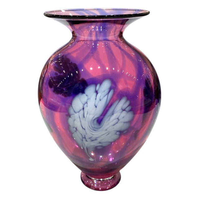 David Lindsay Art Glass Vase Hearts Pink Purple California Decor Nourot Student For Sale - Image 4 of 13