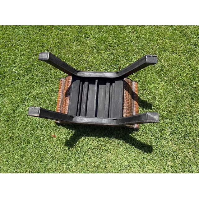 Vintage Woven Rattan Scroll-Arm Footstool / Side Table For Sale - Image 11 of 11