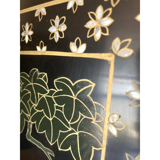 Vintage Japanese Black Laquer Room Screen Divider For Sale - Image 11 of 14