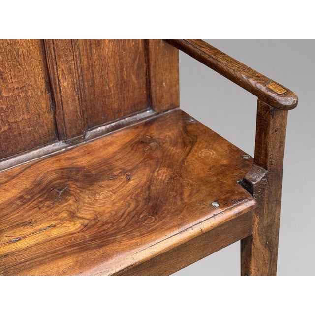 Antique Georgian Oak and Elm Vernacular Bench, 1770 For Sale - Image 3 of 10