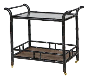 Vintage Ebonized Faux Bamboo Bar Cart, 20th Century