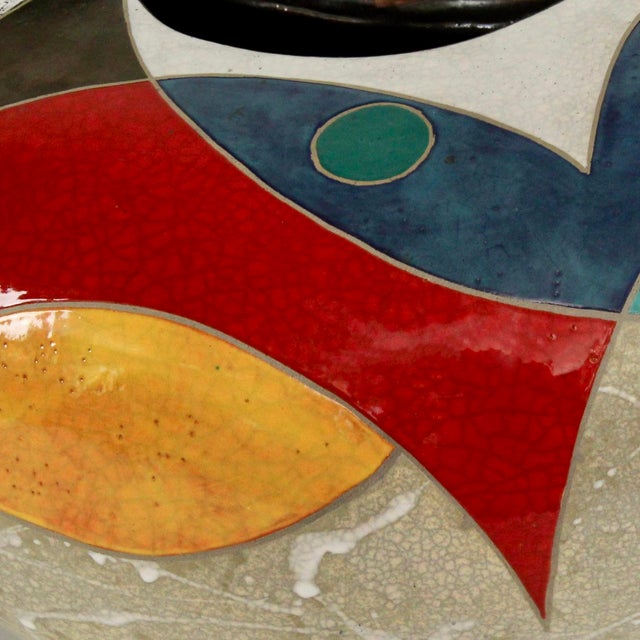 "Change of Mind" by Michael Gustavson, Raku Ceramic Vessel, Sandy Crackle Ground With Navy Teal and Red Glaze, Contemporary California Art For Sale In Sacramento - Image 6 of 7