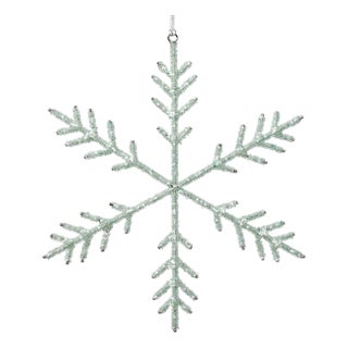 Beaded Snowflake Ornaments, Set of 12, Green, 10" For Sale