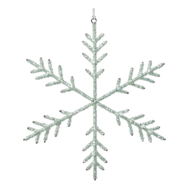 Beaded Snowflake Ornaments, Set of 12, Green, 10" For Sale