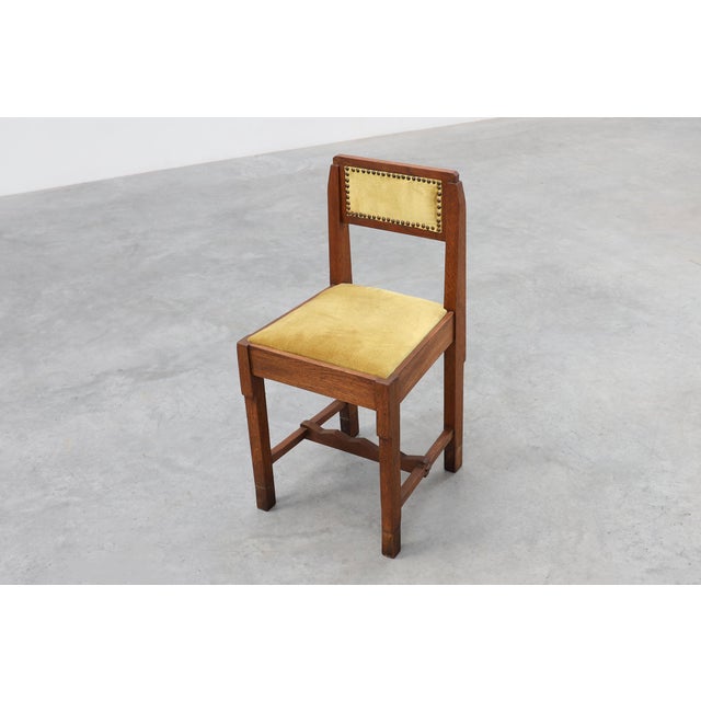 Yellow Vintage Art Deco Belgian Oak Side Chair with Yellow Upholstery, 1920s For Sale - Image 8 of 15