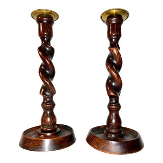 Early 19th Century English Barley Twist Candlesticks - a Pair For Sale