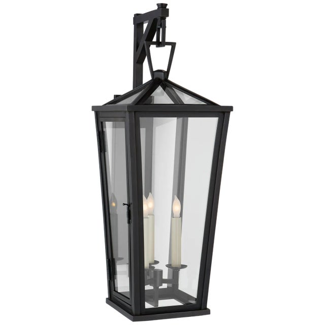 Chapman & Myers for Visual Comfort Signature Darlana Medium Tall Bracketed Wall Lantern in Bronze with Clear Glass For Sale