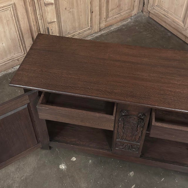 French Gothic Revival Oak Coffer Buffet With Iron Hardware For Sale - Image 17 of 18
