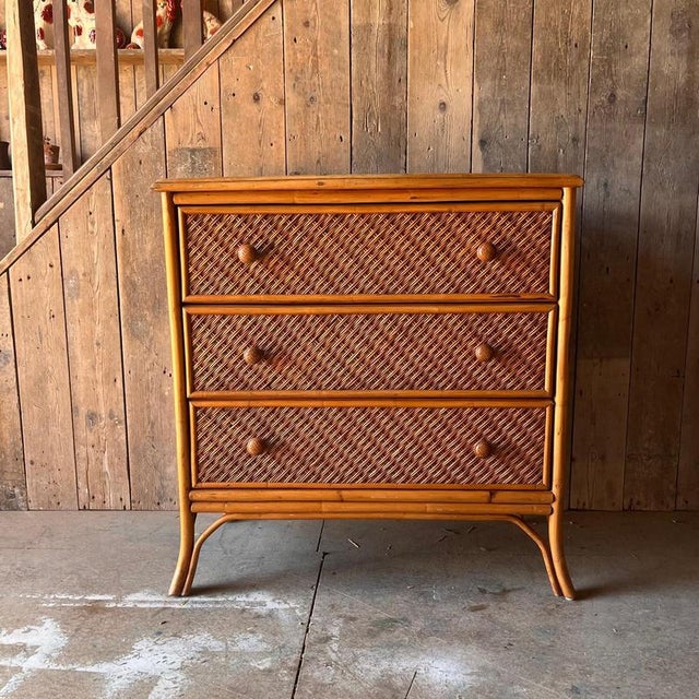 Vintage Bamboo and Wicker Chest of Drawers For Sale - Image 11 of 13