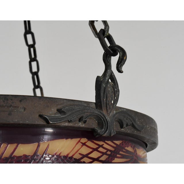 French Art Deco Pendant Light by Galle - 1925 Cameo Gallé Chandelier France For Sale - Image 14 of 15