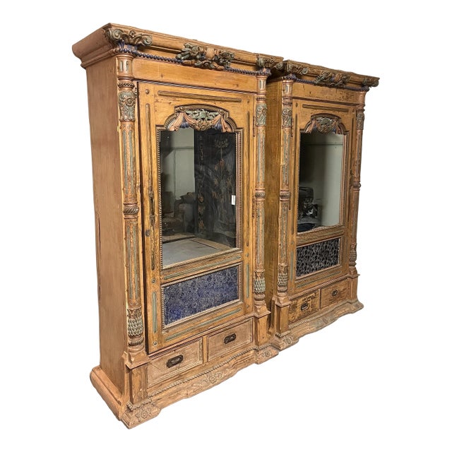 Pair: 19th Century Indian Wood Mirrored Wedding Chests For Sale