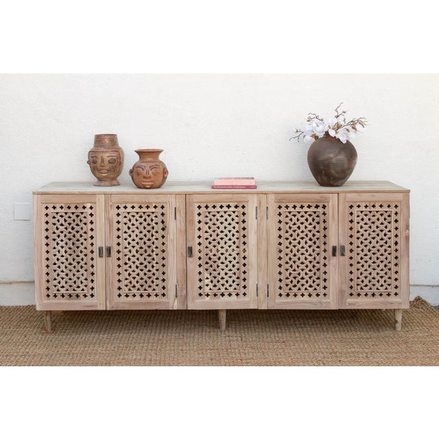 Sunbleached Wood Geometric Jali 5-Door Sideboard For Sale - Image 9 of 9