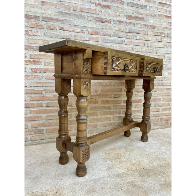 Early 20th Century Spanish Console Table with 2 Drawers and Turned Legs For Sale - Image 6 of 10