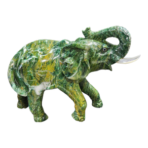Large Carved Serpentine “New Jade” Elephant Sculpture — Hollywood Regency Palm Beach Estate Object
