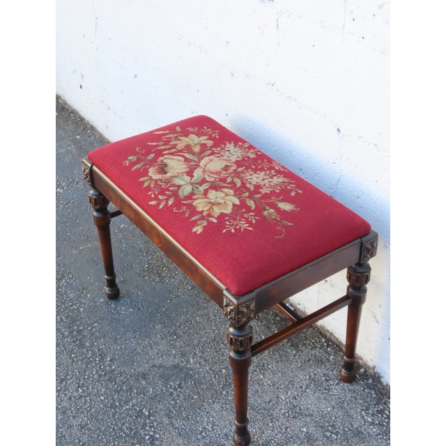 Traditional Early 1900s Tapestry Carved Vanity Stool Bench Ottoman 6307 For Sale - Image 3 of 11
