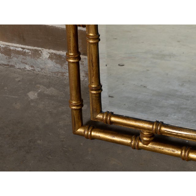 Gold Midcentury Italian Gilt Faux Bamboo Mirror with Beveled Glass For Sale - Image 8 of 10