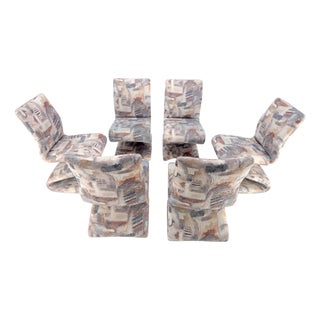 Set of 6 S Shape Curved Abstract Upholstery Baughman Style Dining Chairs MINT For Sale