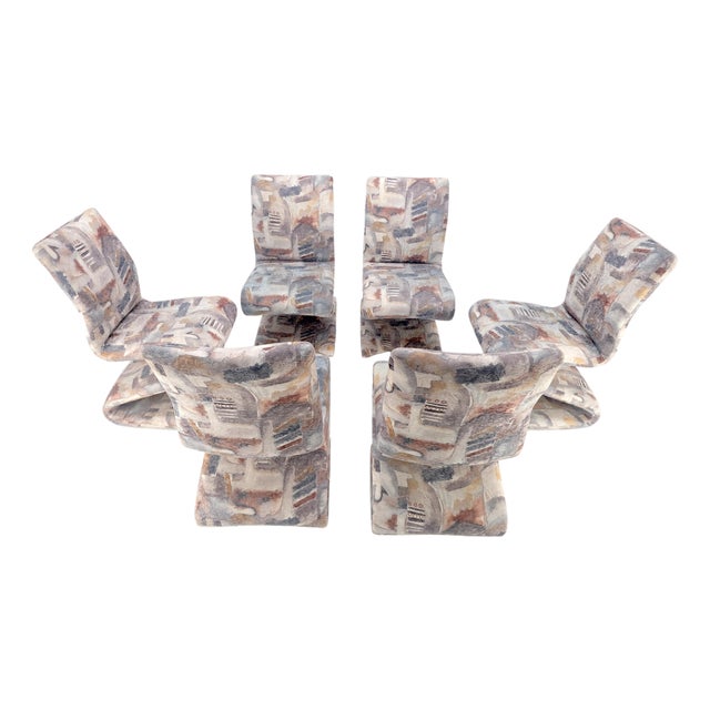 Set of 6 S Shape Curved Abstract Upholstery Baughman Style Dining Chairs MINT For Sale